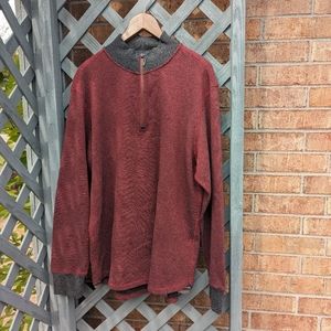 Robert Graham 1/4 Zip Red Burgundy Gray Cotton Pullover Sweater